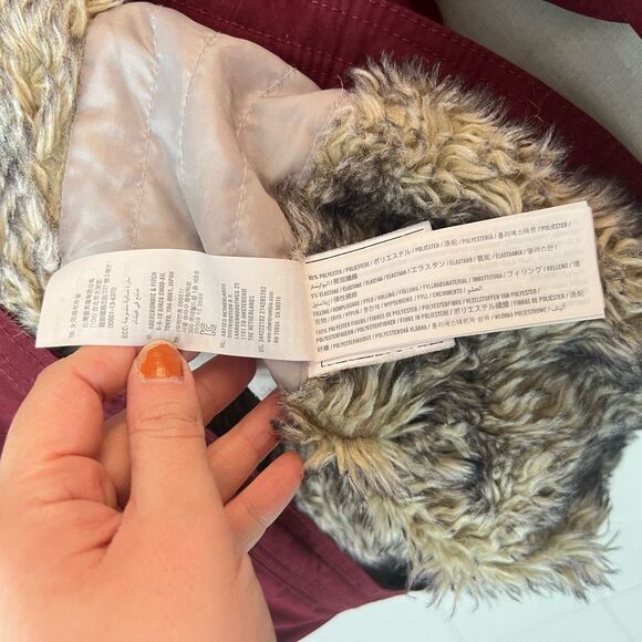 Hollister Maroon Fur Lined Zip-Up Snap Stretch Parka Jacket Size Large - Picture 8 of 9